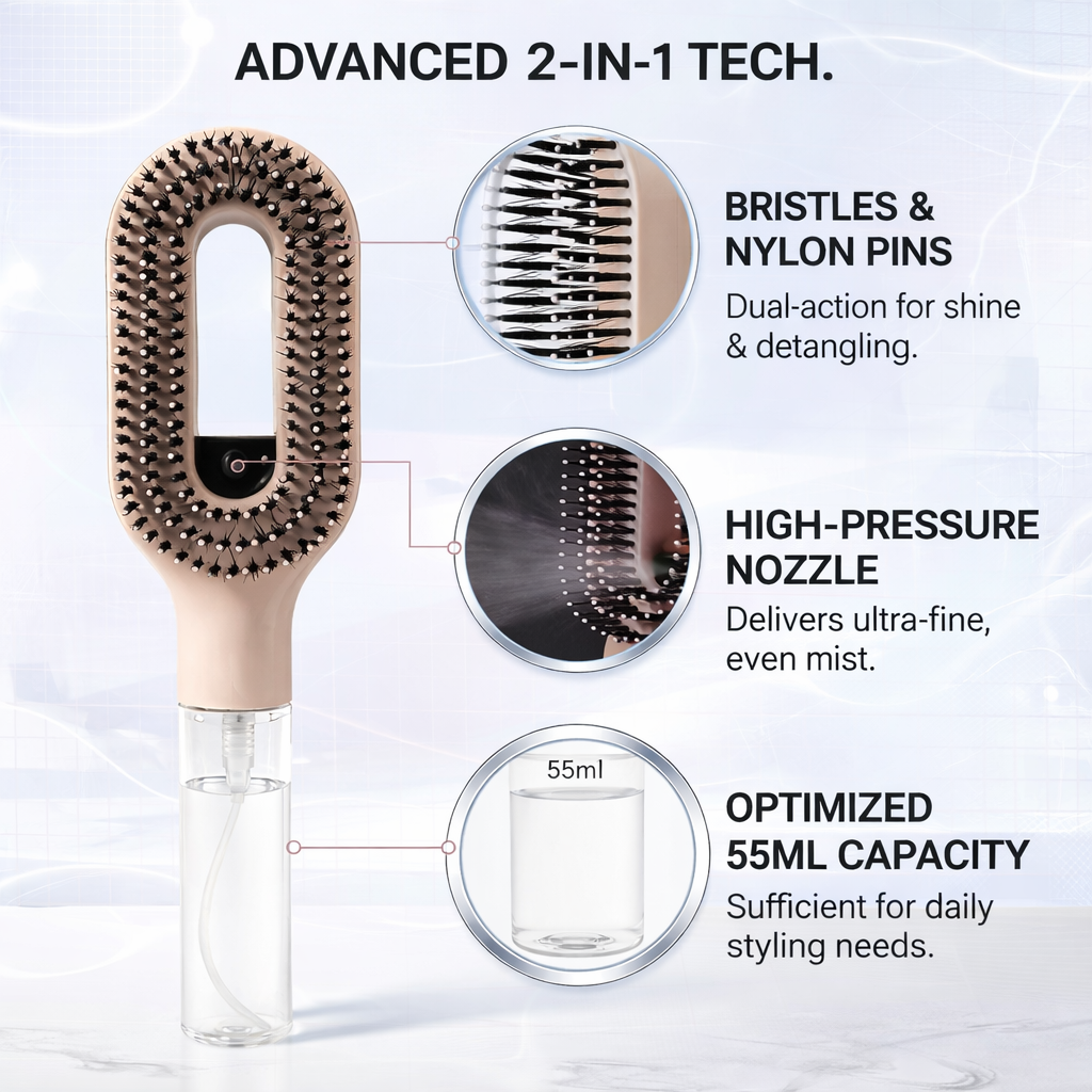 SleekComb Pro™ | 2-in-1 Spray Hair Brush for Smooth & Frizz-Free Styling